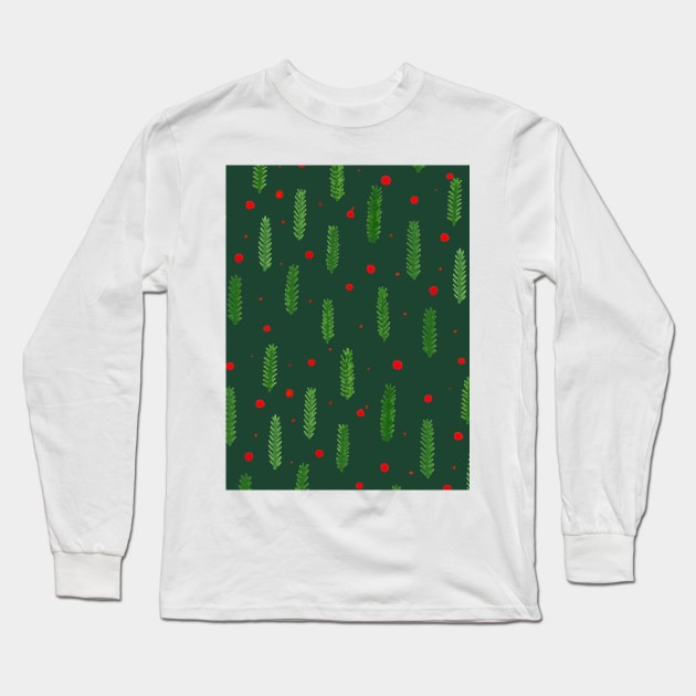 Christmas branches and dots - green Long Sleeve T-Shirt by wackapacka